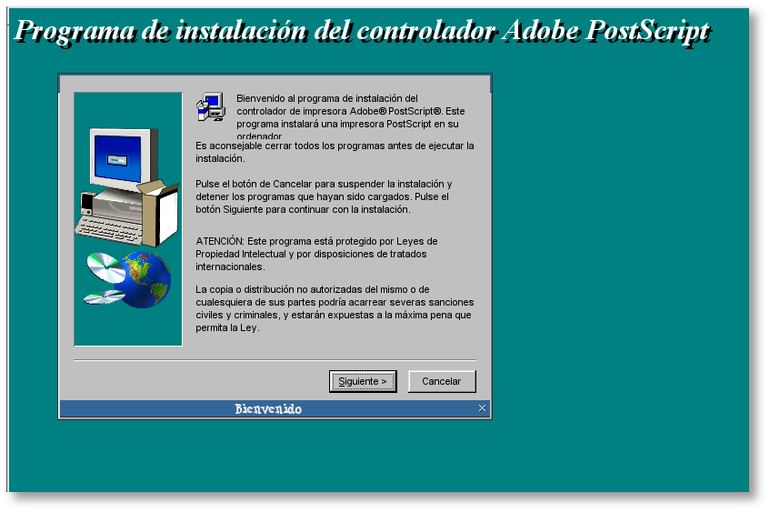 Pantalla de bienvenida del instalador