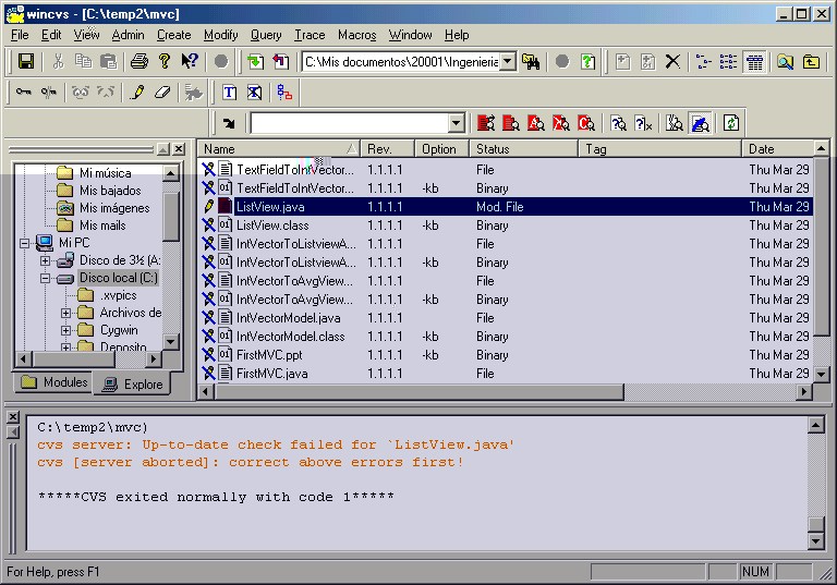 Diálogo de error al hacer
commit del archivo.