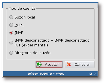 Selección de una cuenta IMAP