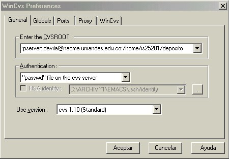 Ventana de configuraci�n de la
		  variableCVSROOT en el cliente